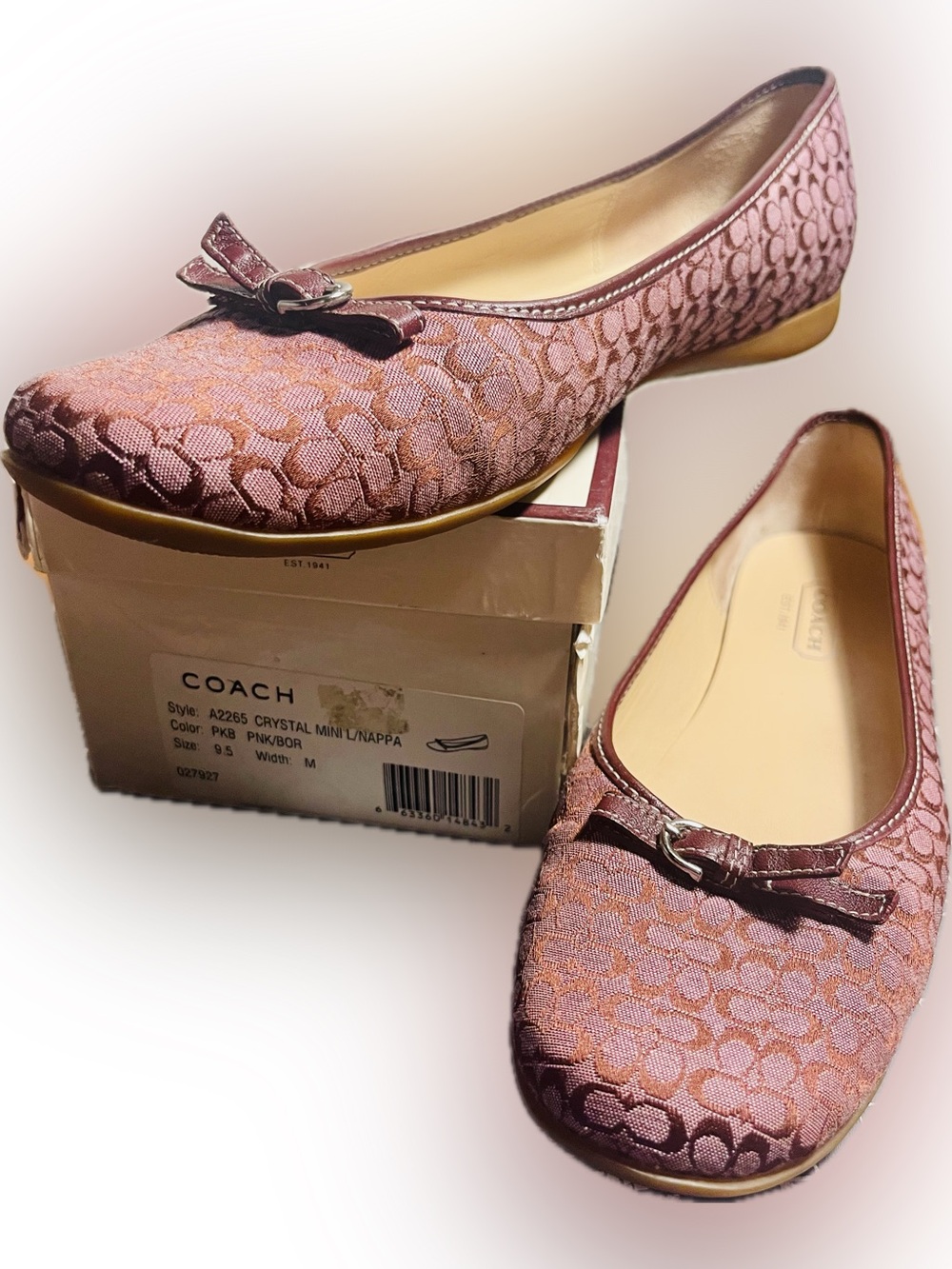 Coach Crystal Mini Nappa Signature Jacquard Bow Ballet Flats 9.5 EUC